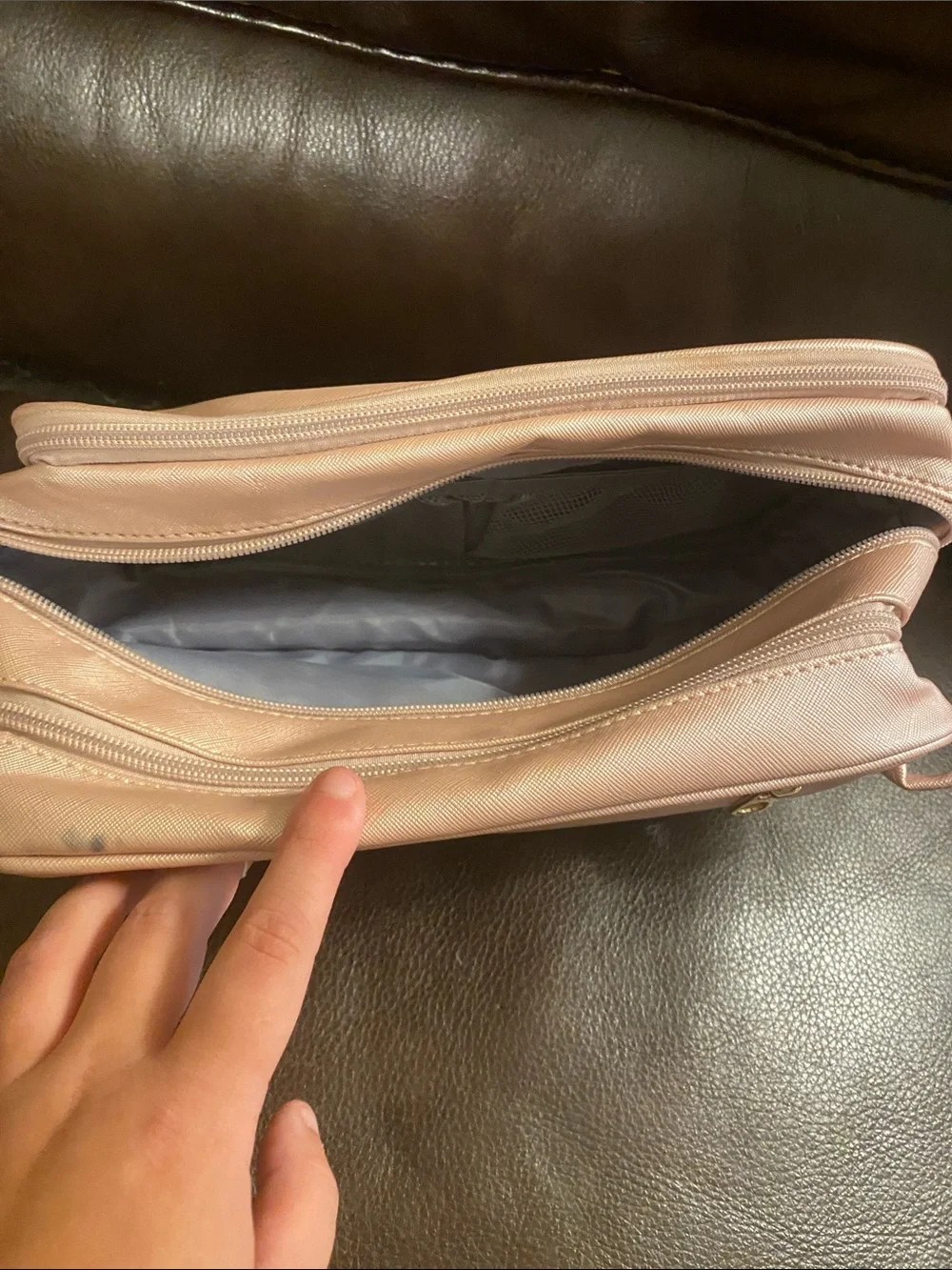 Classic Lightweight Pink Cosmetic Pouch with Gold Trim